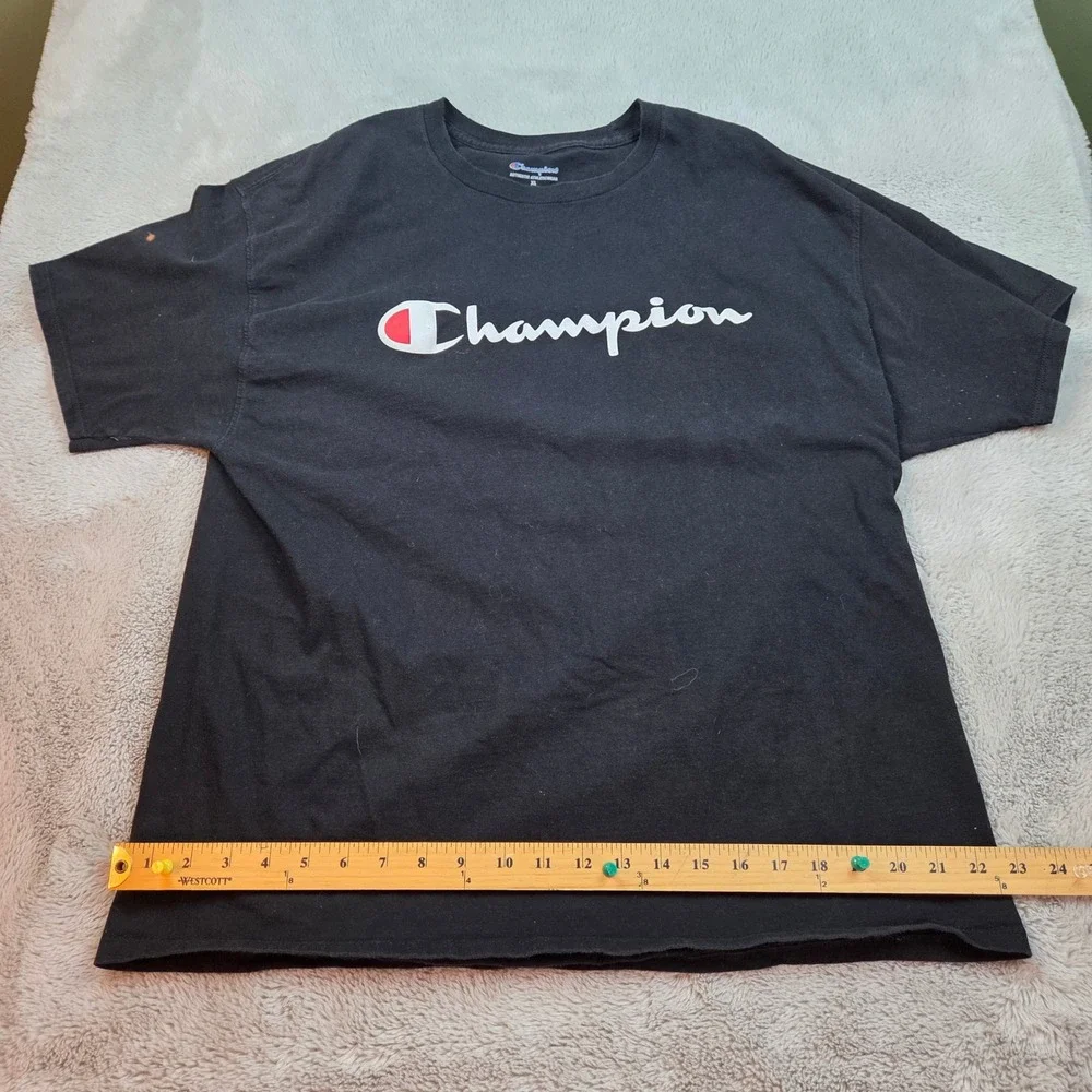Champion T-Shirt Mens XL Black Short Sleeve Script‎ Logo Athletic Tee - Picture 7 of 7